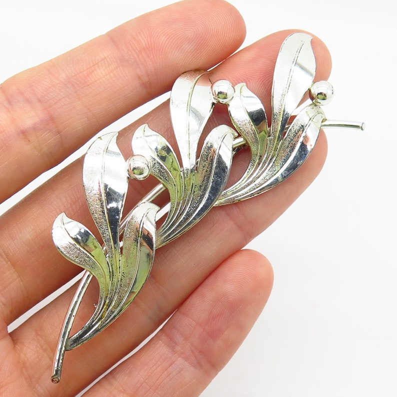 925 Sterling Silver Vintage Fostner Leaf Branch Design Pin Brooch image 1