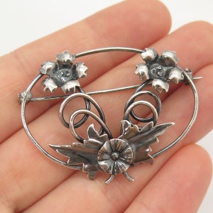 925 Sterling Silver Vintage Floral Oval Pin Brooch