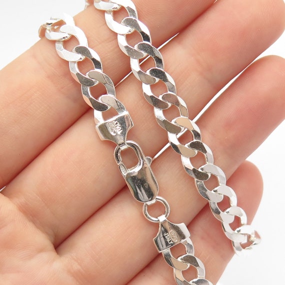 925 Sterling Silver Vintage Italy Cuban Chain Nec… - image 3