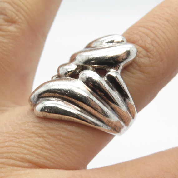 925 Sterling Silver Vintage Ribbed Modernist Ring… - image 2