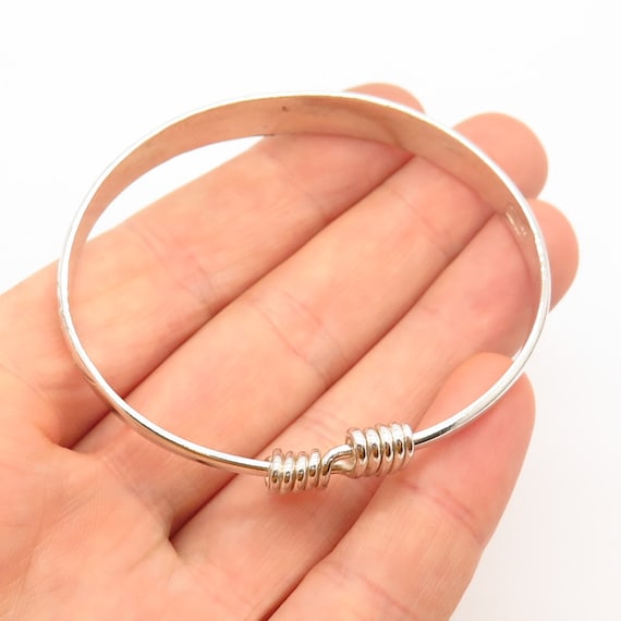 925 Sterling Silver Vintage Floral Design Bangle Bracelet