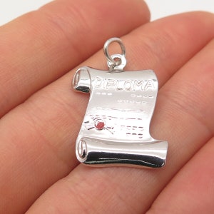 925 Sterling Silver Vintage Enamel &quot;Diploma&quot; Pendant
