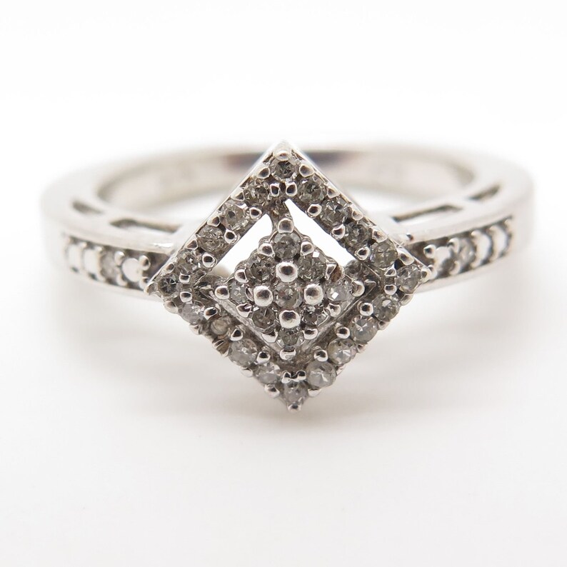 Signed 925 Sterling Silver Real Diamond Rhombus Ring Size 7 Etsy