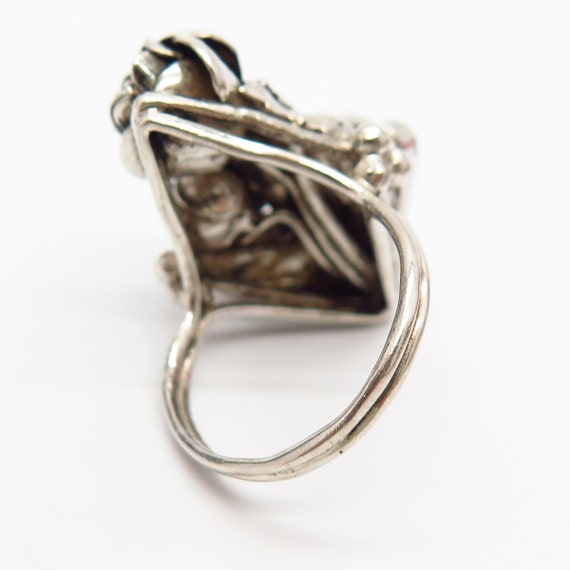 925 Sterling Silver Floral Design Wide Ring Size … - image 4