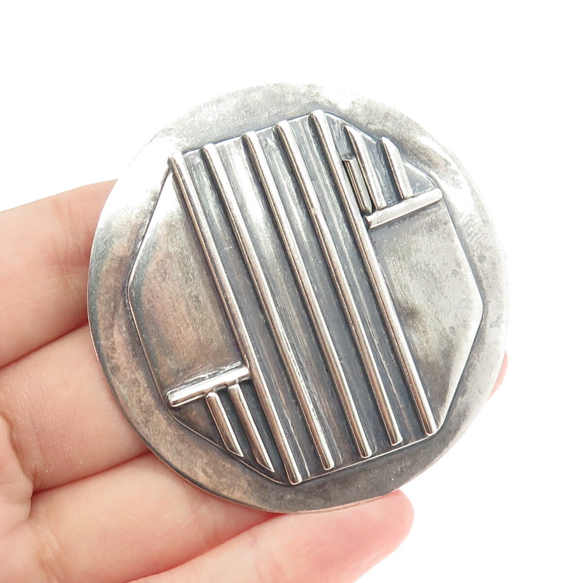 980 Silver Vintage Mexico Modernist Geometric Large Pendant