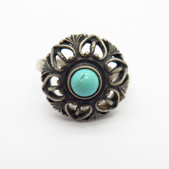 875 Silver Vintage Europe Real Turquoise Gem Flor… - image 2