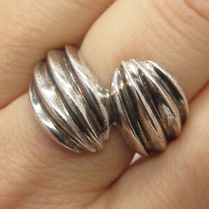 925 Sterling Silver Vintage Ribbed Overlap Ring Size 7 3/4