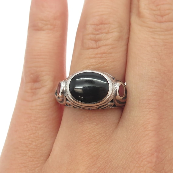 925 Sterling Silver Vintage Real Oval-Cut Black O… - image 1