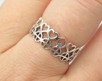 vintage silver ring 欠けたハート 925 Sterling Silver Vintage Heart Band Ring Size 7 3/4 - Etsy