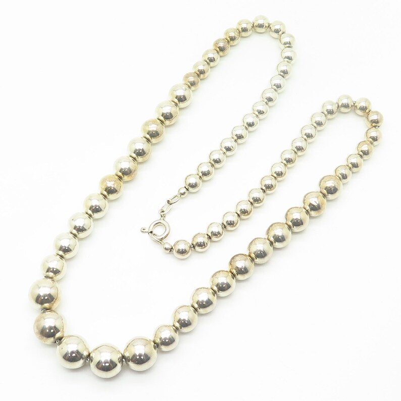 Italy 925 Sterling Silver Graduated Bead Chain Necklace 17
