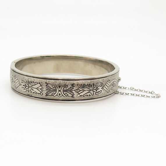 925 Sterling Silver Antique Etched Ornate Hinged … - image 4