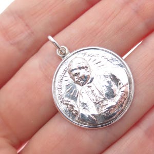 925 Sterling Silver Vintage Pope John Paul II Religious Charm Pendant