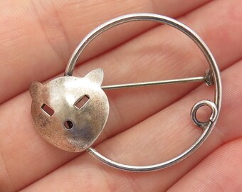 925 Sterling Silver Vintage Jewelart Cat Round Pin Brooch - Etsy