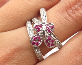 925 Sterling Silver Ariel Lab-Created White and Pink Sapphire Ring Size 5.25