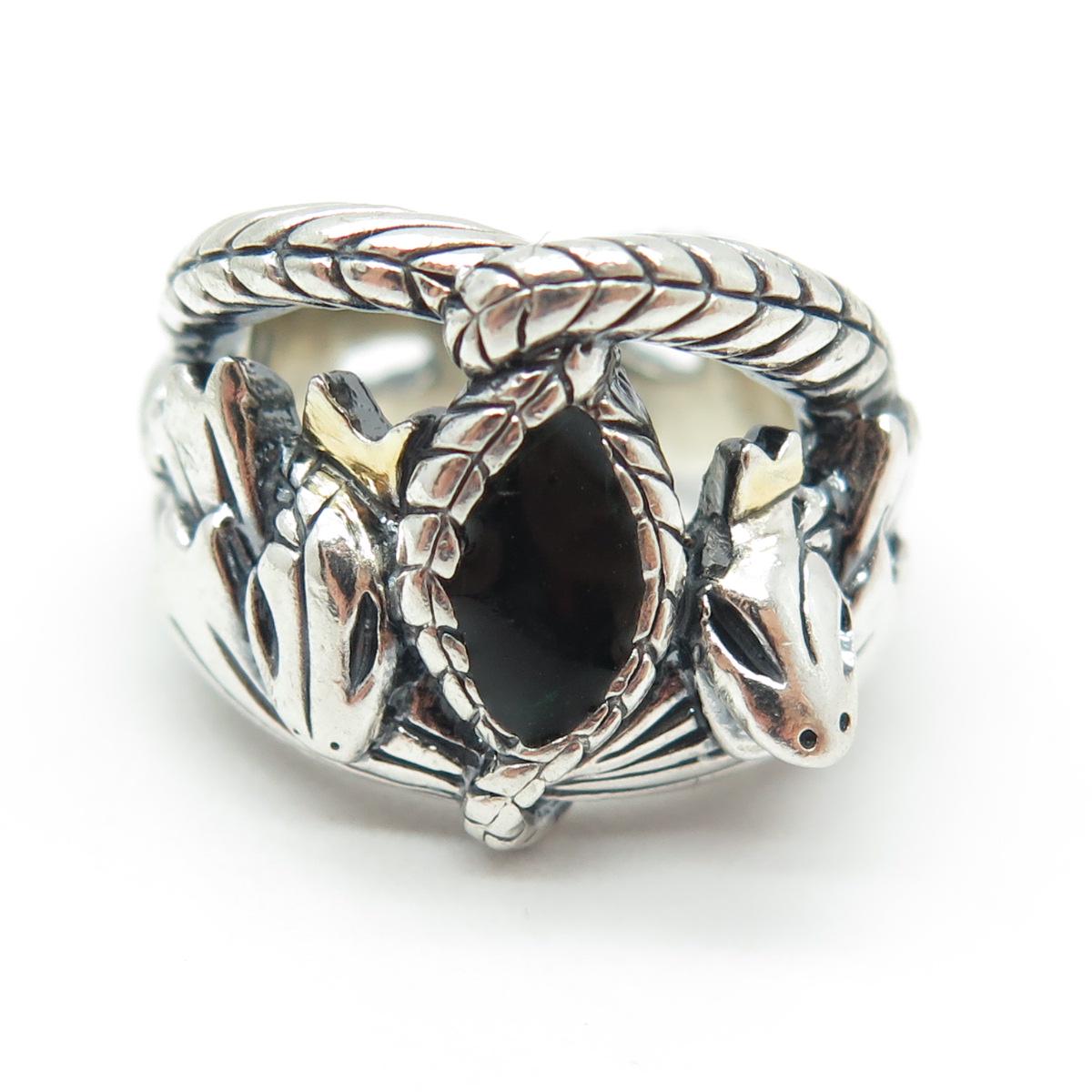 NLP TNC INC 925 Sterling Silver Vintage Real Black Onyx Snake Ring