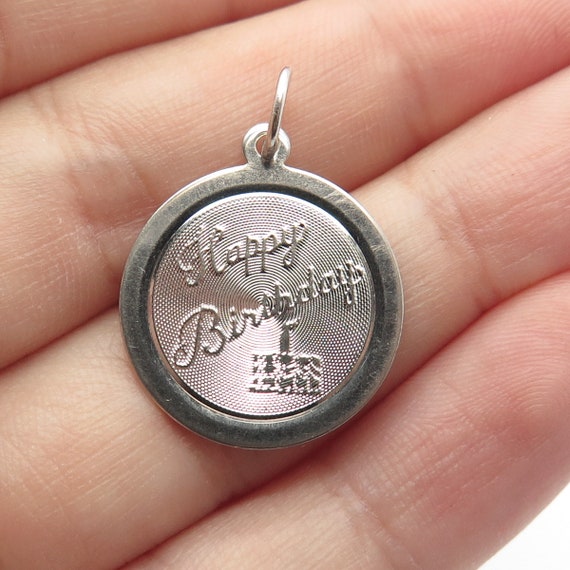 925 Sterling Silver Vintage Textured "Happy Birth… - image 1