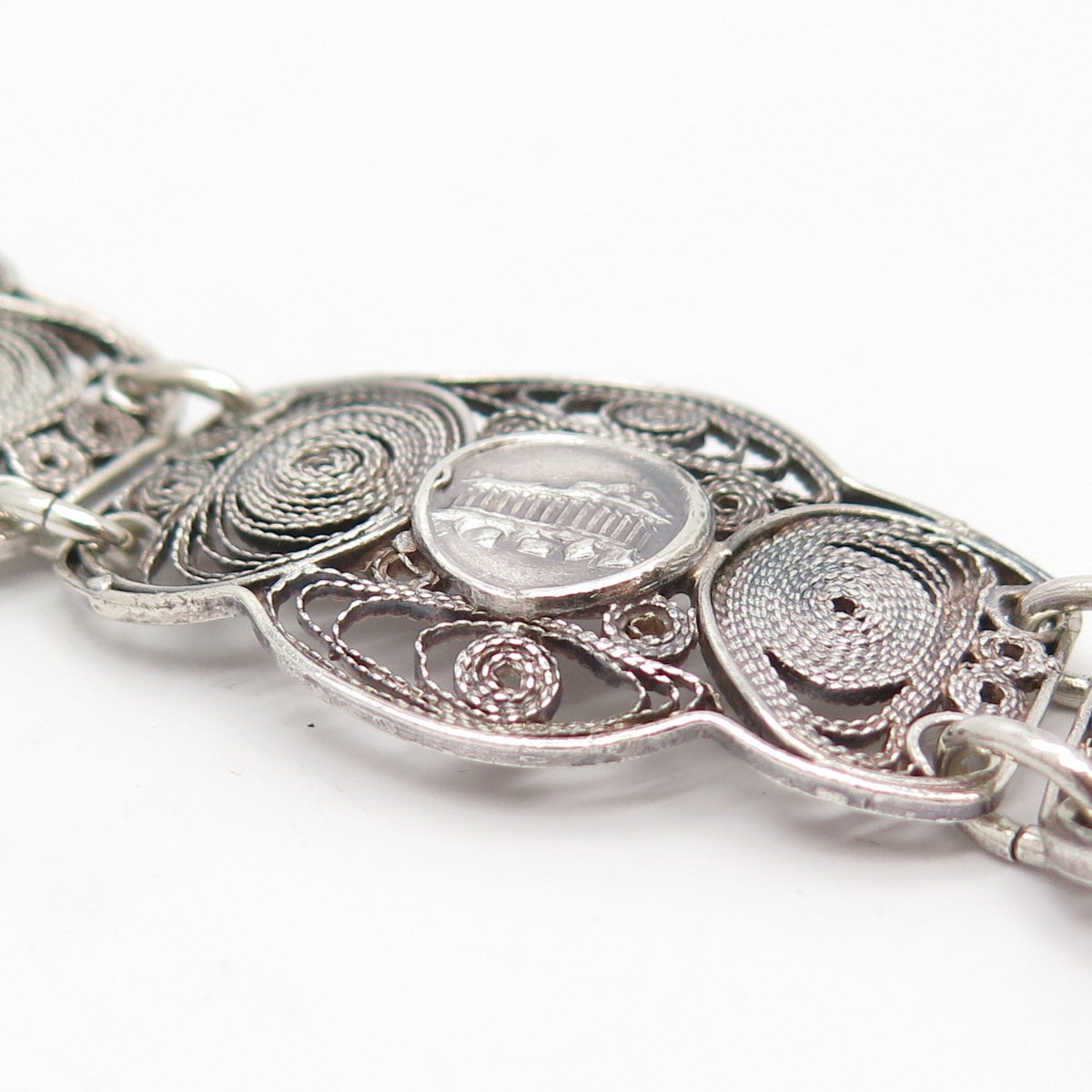 925 Sterling Silver Vintage Filigree Panel Link Bracelet 6 3