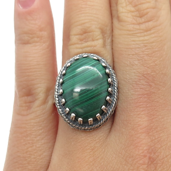 925 Sterling Silver Vintage Israel Real Malachite… - image 1