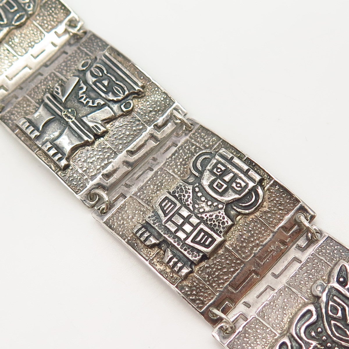 900 Silver Vintage Tribal God Wide Panel Link Bracelet 7 900 Silver Vintage Tribal God Wide Panel Link Bracelet 7