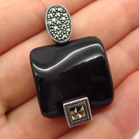 925 Sterling Silver Real Marcasite and Black Onyx… - image 1