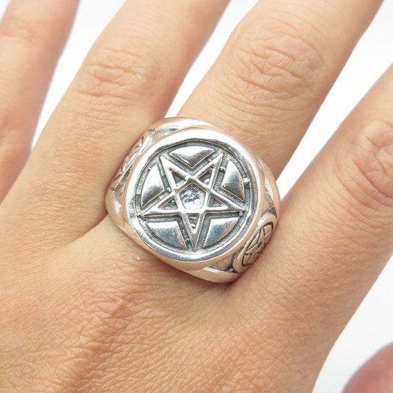 950 Silver Vintage Pentagram Star Ring Size 12.25 - image 1