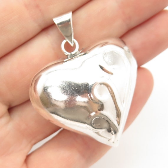 925 Sterling Silver Vintage Hollow Heart Pendant - image 1