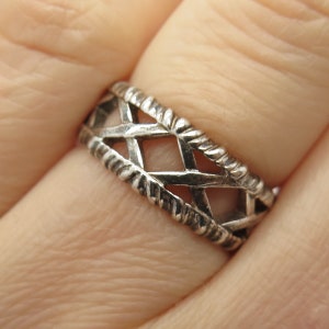 925 Sterling Silver Vintage Crossover Ring Size 6