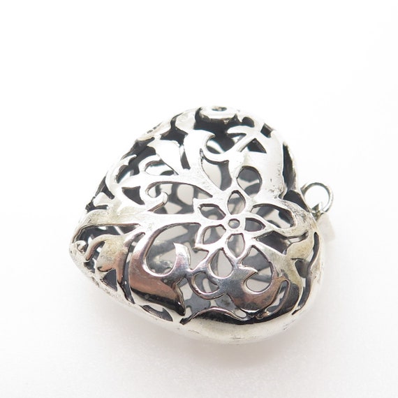925 Sterling Silver Vintage Ornate Puffy Heart 3D… - image 5