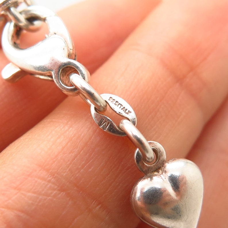 925 Sterling Silver Italy Floral Heart Link Bracelet 6.5