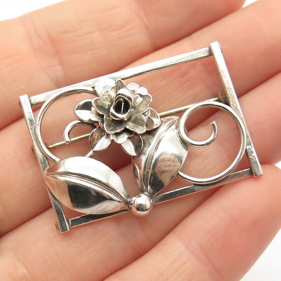 925 Sterling Silver Vintage Floral Design Pin Bro… - image 1