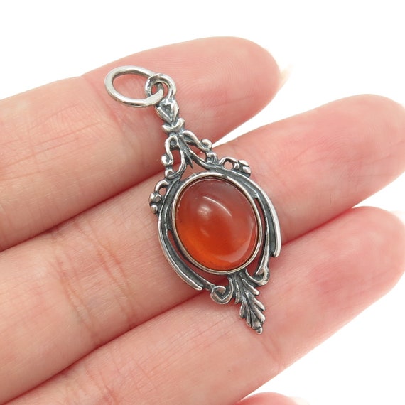925 Sterling Silver Vintage Real Amber Ethnic Pend