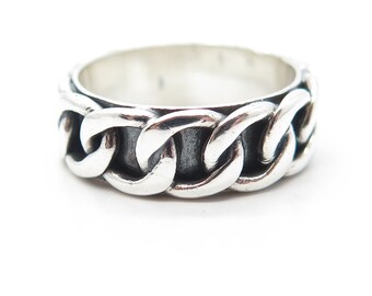 925 Sterling Silver Vintage Cable Link Style Oxidized Band