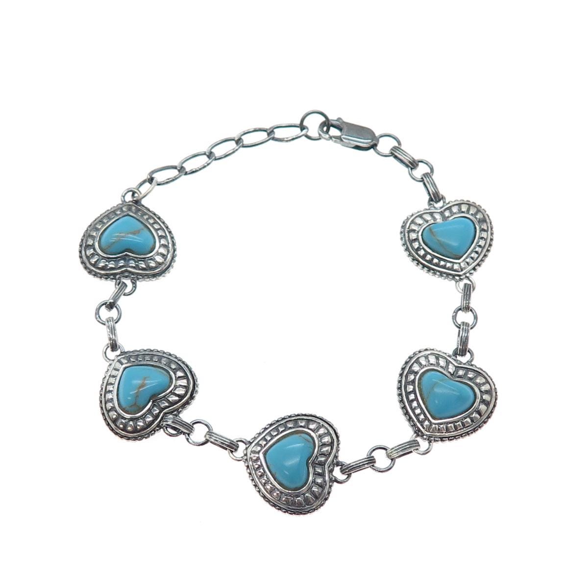 LENOX 925 Sterling Silver Vintage Real Turquoise Heart Link