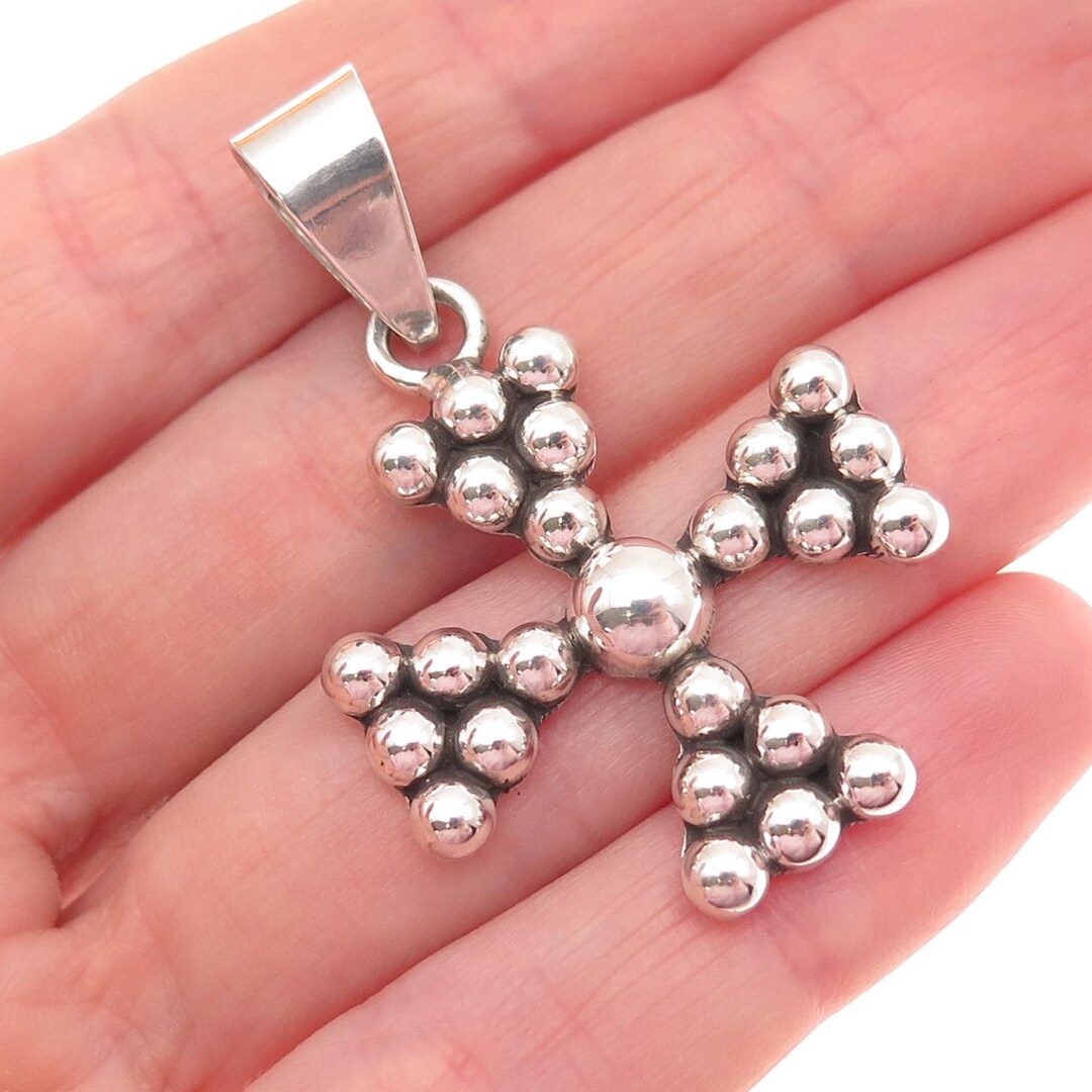 925 Sterling Silver Vintage Mexico Cross Beaded Oxidized Pendant - Etsy