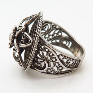 Wide Filigree Floral Daisy Ring - .925 Sterling Silver Band (Sizes 6-10)