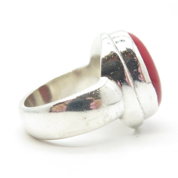 925 Sterling Silver Vintage Real Coral Ring Size … - image 4