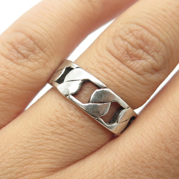 925 Sterling Silver Vintage Cuban Chain Band Ring… - image 1