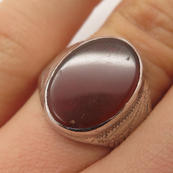 835 Silver Vintage Real Carnelian Gem Oval Signet… - image 1