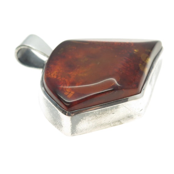 925 Sterling Silver Vintage Real Amber Modernist … - image 5