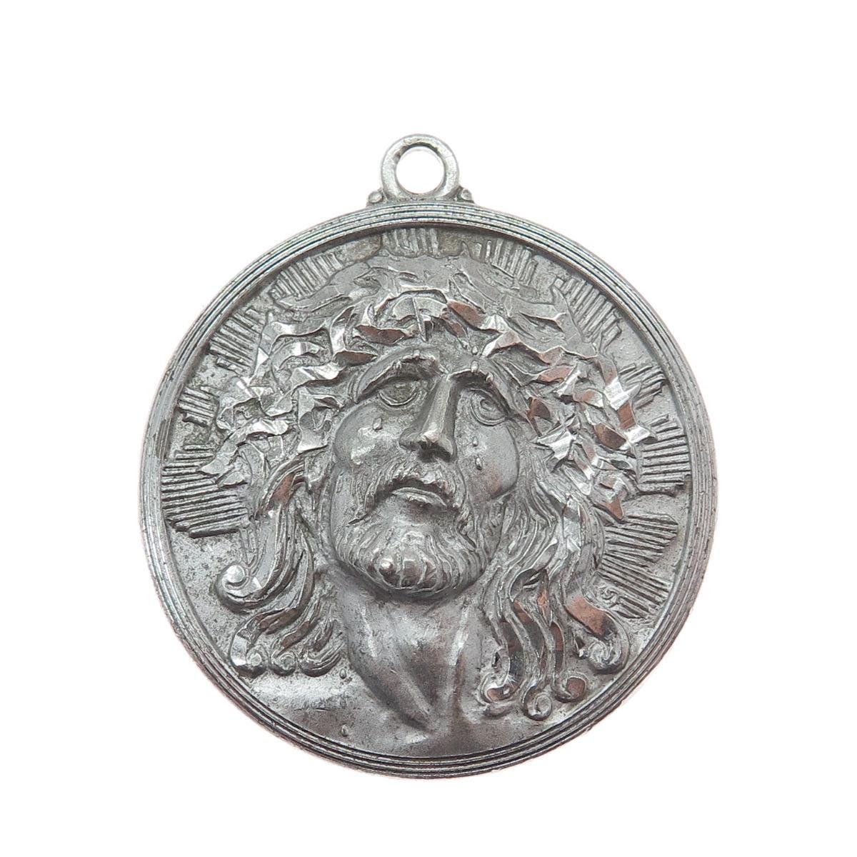 THEDA 925 Sterling Silver Vintage Engraved Jesus Religious Medal