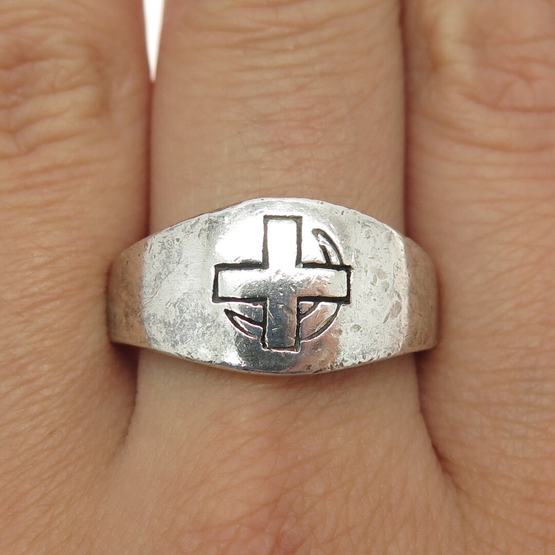 925 Sterling Silver Vintage Medical Cross Ring Size 10.25 - Etsy