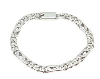 925 Sterling Silver Vintage Mexico Figaro Link Bracelet 7.75