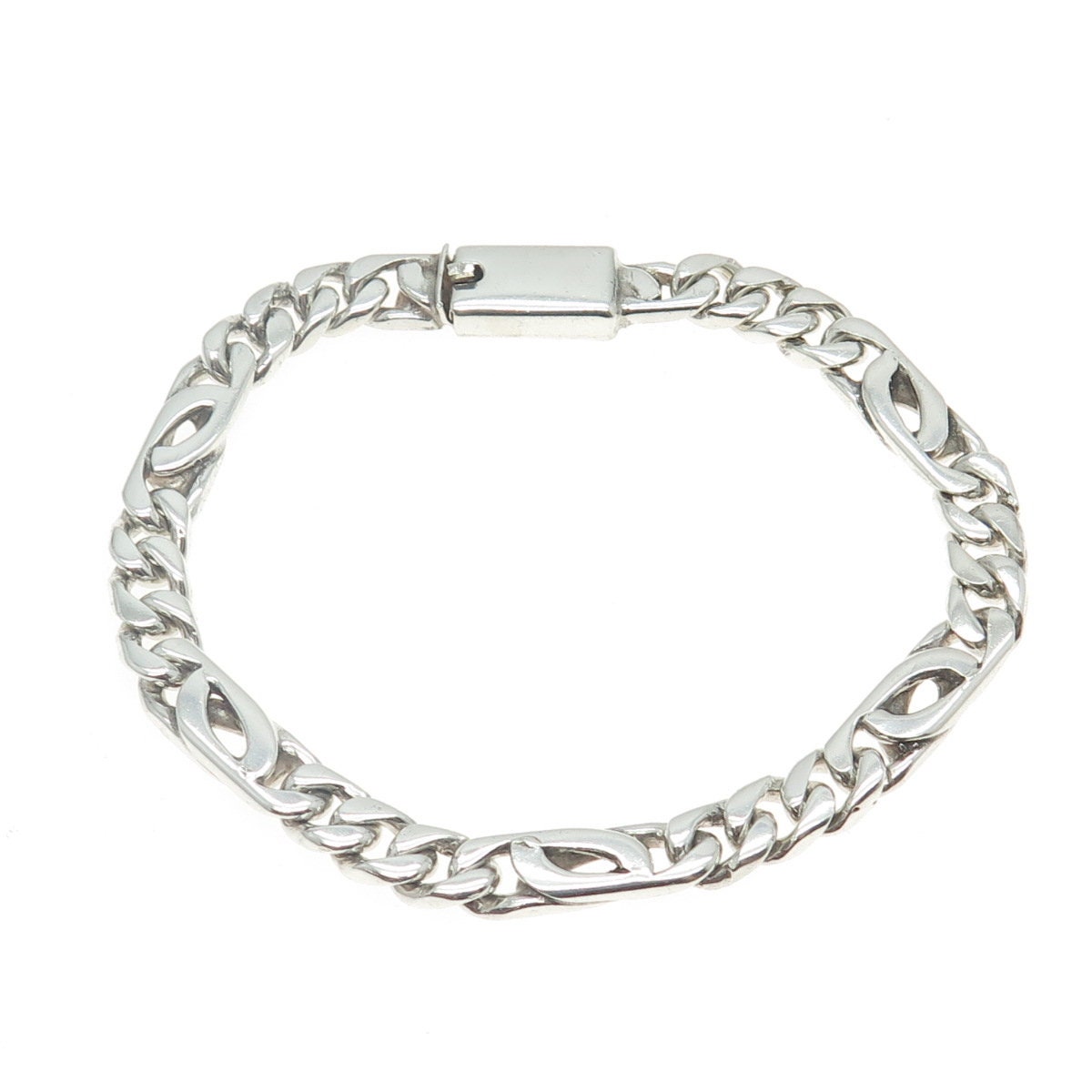 ブレスレット MEXICO MADE FLAT LINK BRACELET SILVER925 925 Sterling Silver Vintage Mexico Figaro Link Bracelet 7.75