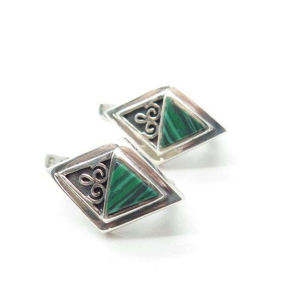 925 Sterling Silver Vintage Real Malachite Gemsto… - image 5