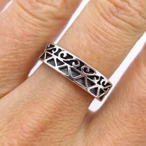 925 Sterling Silver Vintage Swirl Ornate Design Band Ring Size 6 1/4