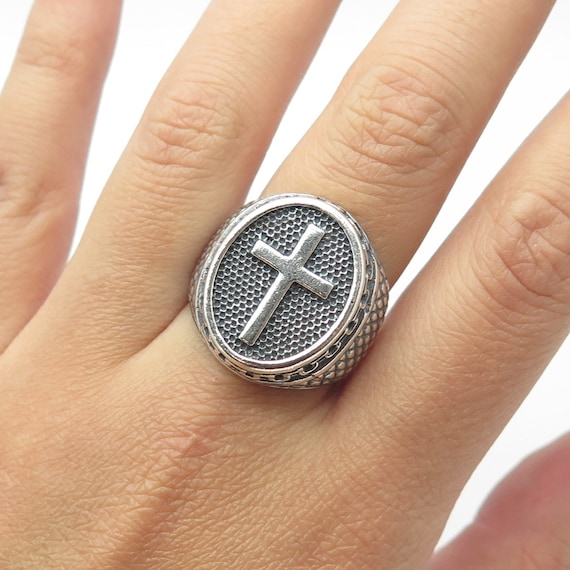 950 Silver Vintage Cross Domed Ring Size 9 - image 1