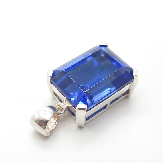 925 Sterling Silver Vintage Blue Glass Pendant - image 7