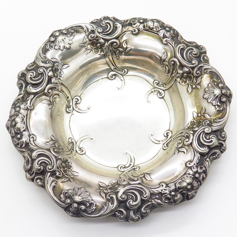 Vtg Gorham Sterling Silver Floral Repousse Bon Bon Nut Snack Bowl