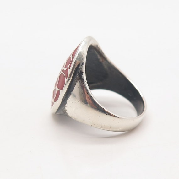 925 Sterling Silver Vintage Red Enamel Wide Ring … - image 4