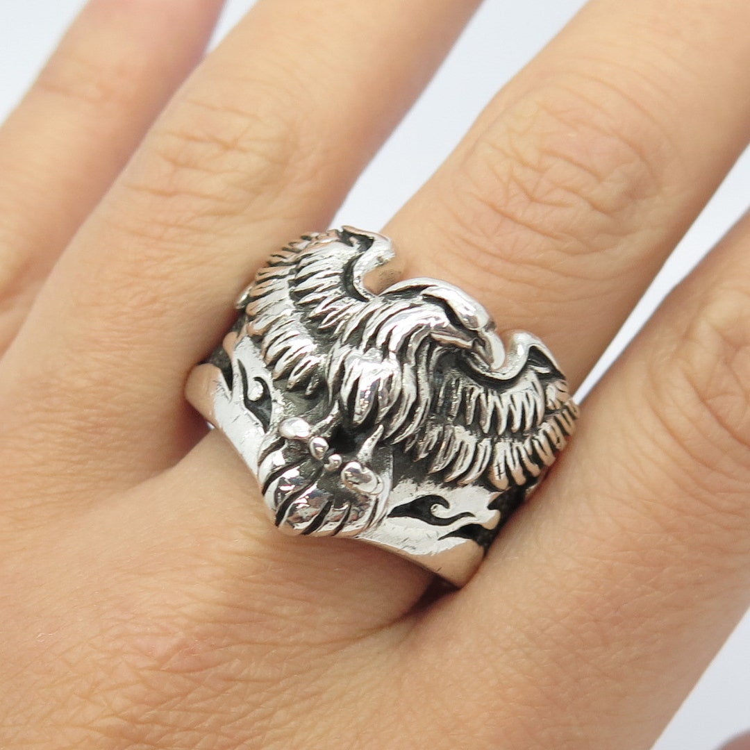 Silver Rings Men 925 Sterling Silver Eagle Biker Ring Size